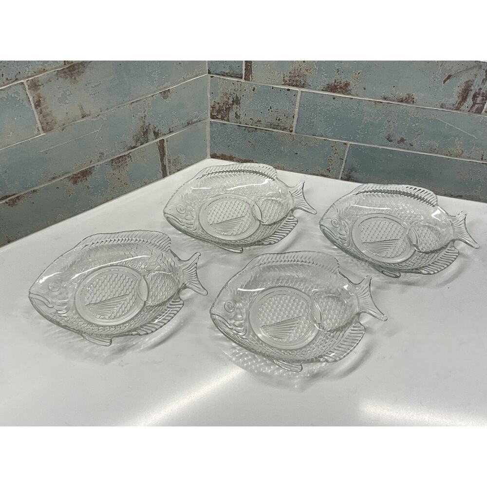 Vintage Clear Glass Fish Shaped Appetizer plates set of 4